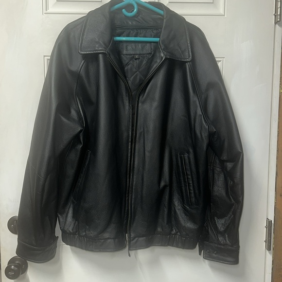 Large Tall black leather zip out liner warm coat jacket St John’s Bay - Picture 7 of 8